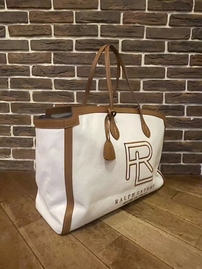 POLO RALPH LAUREN(t[)CANVAS~LEATHER TOTE(LoXU[g[g)