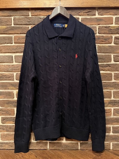 POLO RALPH LAUREN(�����t���[����)FISHERMAN COTTON KNIT SWEATER CARDIGAN�hNAVY�h