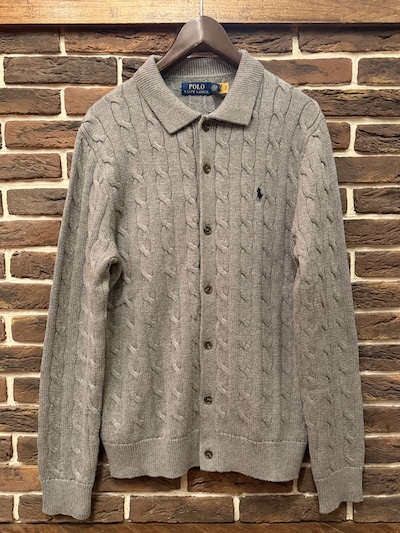 POLO RALPH LAUREN(�����t���[����)FISHERMAN COTTON KNIT SWEATER CARDIGAN�hGREY�h