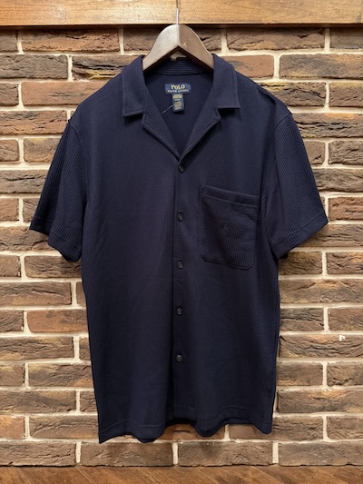POLO RALPH LAUREN PLEATED RIBKNIT OPEN COLLAR SHIRTS