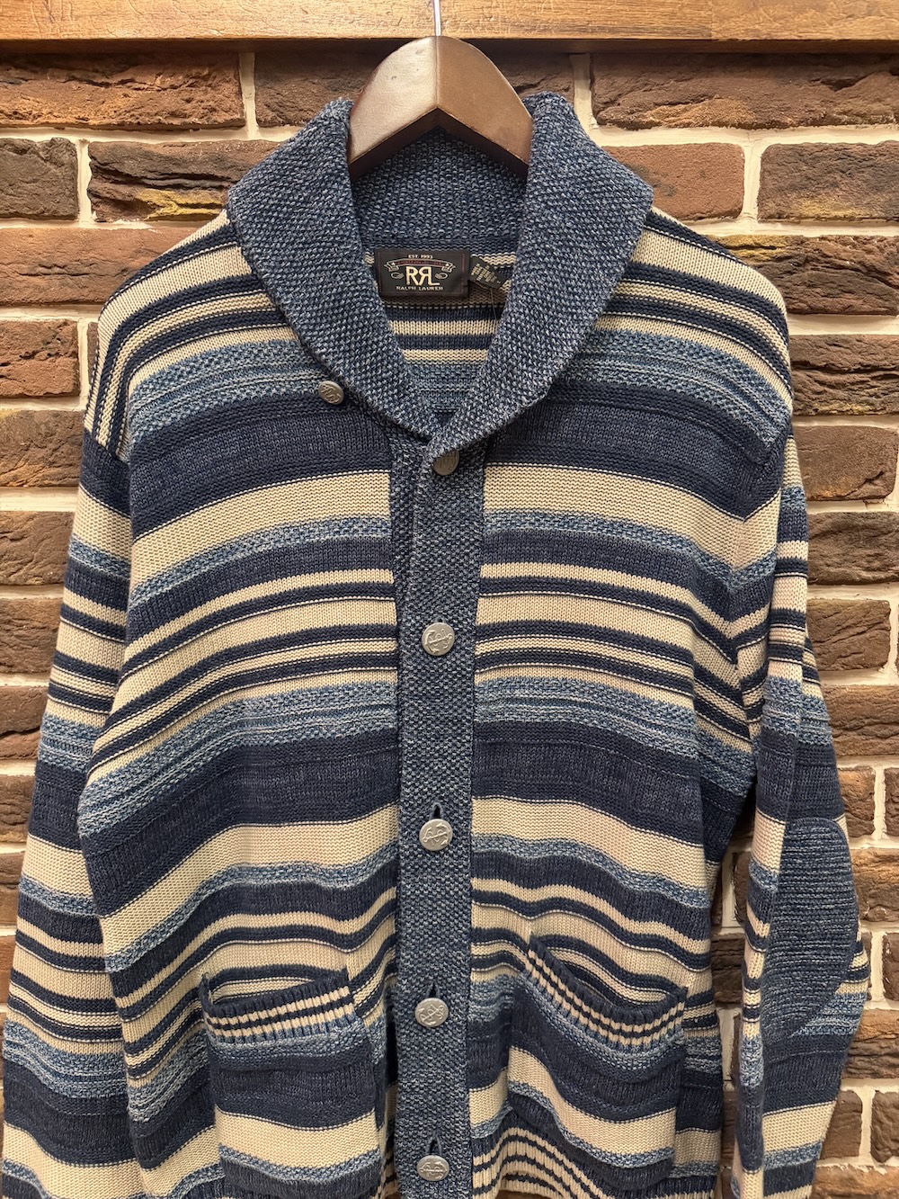 RRL INDIGO STRIPE SHAWL CARDIGAN RRL ショールカラーカーディガン（画像2）
